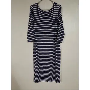 Gap Navy White Long Sleeve Knit MIDI Dress Size Large thumbnail 6
