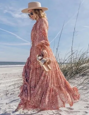 NWT Feeling Groovy Maxi Dress in red & cream thumbnail 2