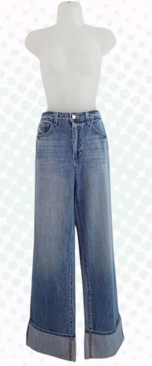 L'Agence Light Wash Miley Ultra High Rise Wide Leg Cuffed Jeans Size 28 (US 6) thumbnail 1