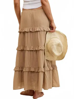 AE Ready To Ruffle Tiered Midaxi Skirt American Eagle NWT Toasted Almond XS thumbnail 4