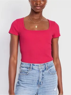 Old Navy Fitted Square-Neck Short Sleeve NWOT thumbnail 1