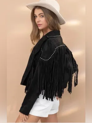 FINAL PRICE Blue B Rustic Orange Suede Fringe Jacket with Stud Details Size M thumbnail 9