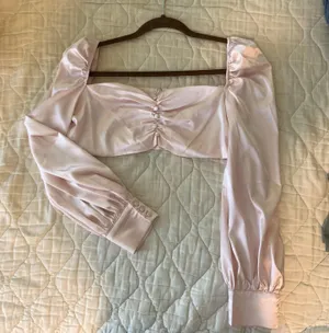 Satin Ruched Puff Sleeve Babydoll Crop Top thumbnail 2