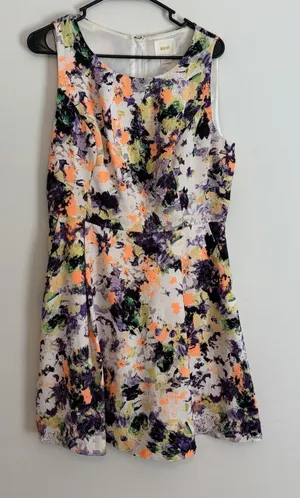 Maeve Anthropologie Spring Flowers Sleeveless Dress in Pucker Weave Fabric US 12 thumbnail 1