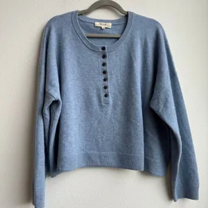 Madewell 100% Cashmere Relaxed Quite Luxury Henley Pullover River Blue Size XL thumbnail 2