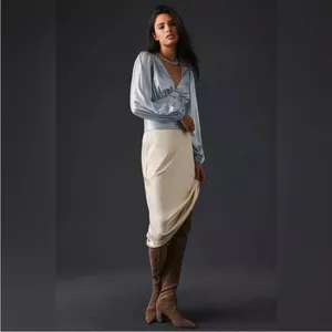 Anthropologie Flat White Shine Blue Iridescent Blouse Size XS NWT thumbnail 6