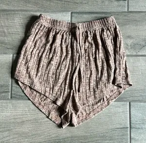 Brown ribbed lounge shorts thumbnail 1