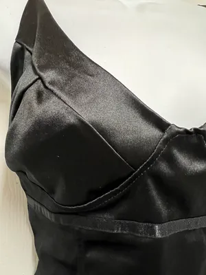 MNDSUDHG Black Satin Backless V-Neck Bodysuit thumbnail 4