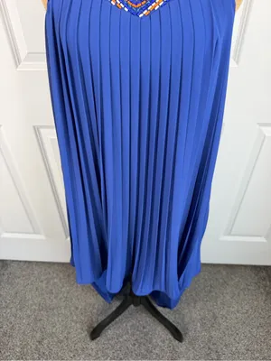 Arden B XS Cobalt Blue Beaded Pleated High Low Maxi Dress Y2K thumbnail 5