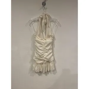 Outcast Rialo Mini Dress Womens XS White Ruched Halter Ruffle Bodycon Party thumbnail 5