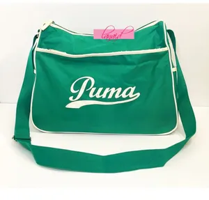 Puma VINTAGE Shoulder Bag Crossbody Green Ivory Bookbag Gym Weekend Zip Tote thumbnail 1