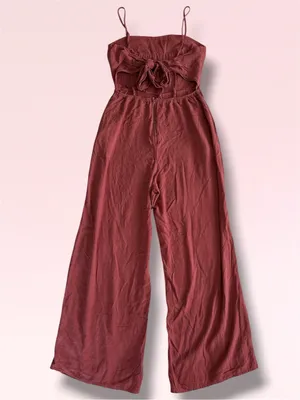 Audrey Parks Francesca’s Rust Rose Tie Back Wide Leg Jumpsuit Size S thumbnail 2