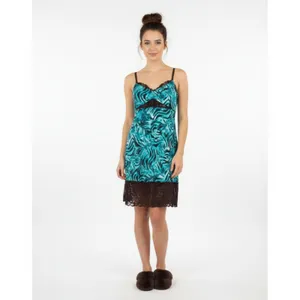 Josie Natori Blue & Brown Print Sleeveless Slip Sleep Dress L thumbnail 6
