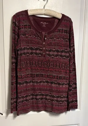 Eddie Bauer Women’s Boho Maroon Quilted Top Western SZ L thumbnail 1