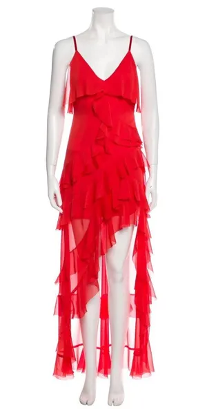 Alice + Olivia Red Laverne Asymmetrical Ruffle Maxi Dress thumbnail 1