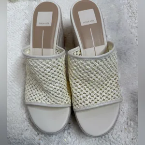 Dolce Vita Raffia platform Wedge Sandals 8.5 White thumbnail 4