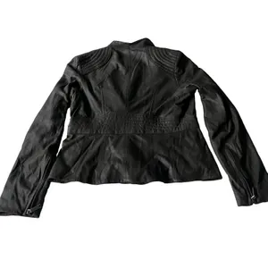 Elie Tahari Jeanette Drape Front Leather Jacket Small thumbnail 4