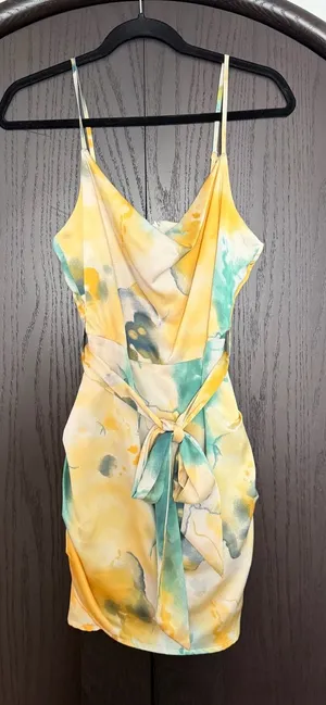 KeniaLea Co Wrap Mini Dress Yellow thumbnail 1