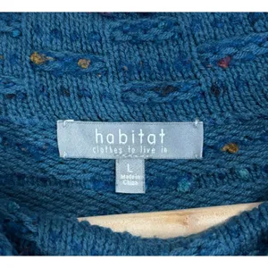 Habitat Sweater Blue Speckled Mock Neck Chunky Knit Rolled Cuff Lagenlook Boho L thumbnail 4