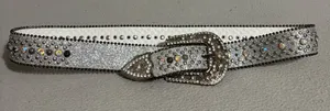 Bling Bling Womens Elegant Western Sparkly Silver Studded Belt missing belt loop thumbnail 1