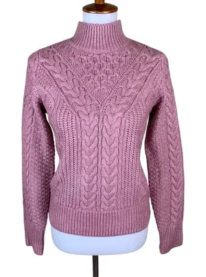 Abercrombie And Fitch Pink Cable Knit‎ Turtleneck Sweater Cozy Preppy Small thumbnail 1