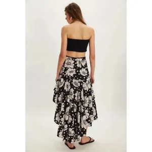 NWT!! FREE PEOPLE Poppy Printed Maxi Skirt Polka Dot Floral Black White Medium thumbnail 6