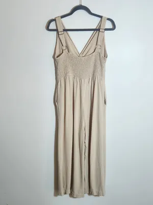 Anrabess Beige V-neck Wide Leg Jumpsuit Size Large thumbnail 2