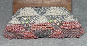 Fabulous MJ New York Knit Sequin Wood Frame Clutch Bag Pink Cream‎ Boho Unique thumbnail 1
