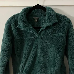 Woman's Eddie Bauer Plush Fleece 1/4 Snap Teal Pullover Size XS thumbnail 2
