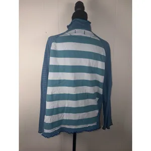 Free People We The Free XS Striped Turtleneck Top Teal Blue Raw Seam Pocket thumbnail 2