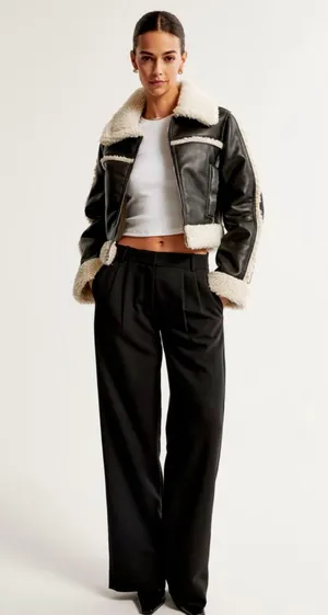 Abercrombie Cropped Vegan Leather Sherpa Jacket thumbnail 4