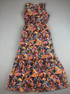 French Connection Floral Midi Dress in Black with Pink & Orange Print Size: XS thumbnail 5