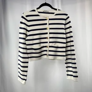 Abercrombie &‎ Fitch Gold Button Striped Cardigan Sweater in White Navy Size S thumbnail 2