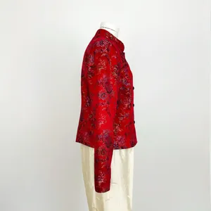 Vintage Y2K Silk-Blend Chinese-Style Patterned Tang Blazer in Red | Size S/M thumbnail 3