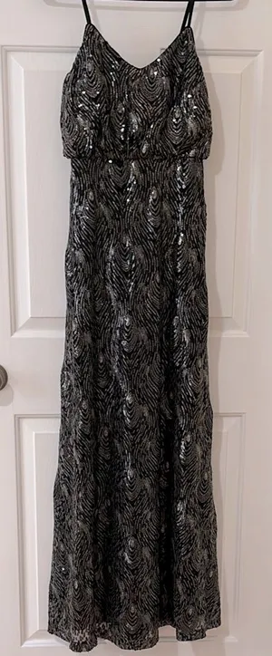 Lulu’s Black and Silver/Gold Sequin Evening Dress thumbnail 1