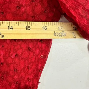 Vision‎ Apparel Dress 6 Red Silk Sequin Sheer Sleeve Midi Gown Y2K Vintage Glam thumbnail 5