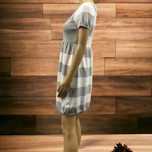 Pink Rose Premium Quality Grey White Striped Short Sleeve Knit Mini Dress Large thumbnail 5
