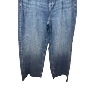 American Eagle Super High-Rise Baggy Wide Leg Jeans 14 Short Blue Raw Hem thumbnail 4