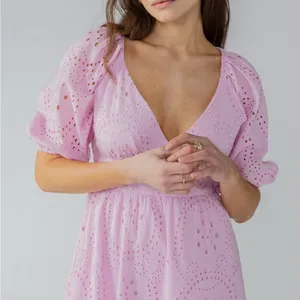 Sanctuary Ruffle Puff Sleeve Eyelet Maxi Dress Pink‎ Size 4 NWOT thumbnail 1