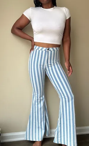 Buddy Love Blue and White Jojo High Waist Stripe Flare Jeans Size 28 thumbnail 1