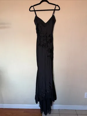 House of CB Anastelle Black hand-beaded embellished satin Maxi Dress size XS NWO thumbnail 4