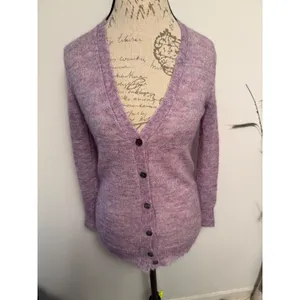 J. Crew Fuzzy kid Mohair Blend‎ Cardigan Lavender Pink Multi Color XXS thumbnail 2