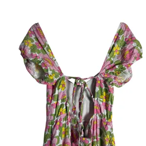 Show Me Your MuMu Cathy Pink Retro Floral Sweetheart Tie Back Puff Maxi Dress M thumbnail 13