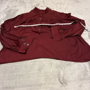 By Anthropologie Burgundy Ruffle Shoulder Peasant Blouse Long Bishop Sleeve XL thumbnail 3