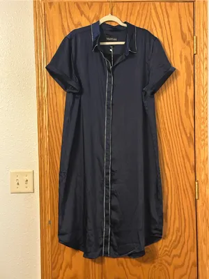Wildfang The Empower Satin Midi Dress - Navy Satin with Mint Trim - NWT - Sz XL thumbnail 3