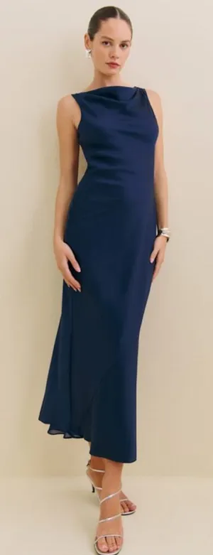 Reformation Corey Satin Dress in Danube L thumbnail 1