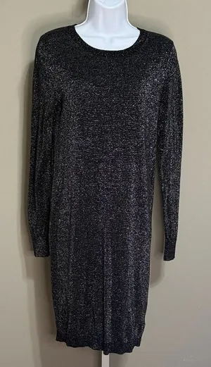 Michael Kors Metallic Sweater Dress S Black‎ Shimmer Dark Academia thumbnail 1