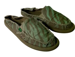Sanuk‎ Sidewalk Surfers Womens 8 Tiger Stripe Camo Green Brown Slip On Loafers thumbnail 1
