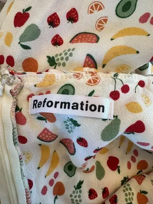 Reformation Cream Fruit Print Tancy Midi Dress Ruffle Hem Size 12 thumbnail 6