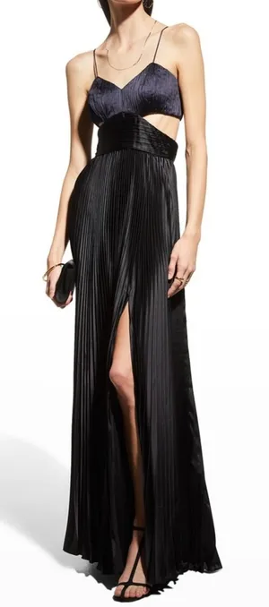 AMUR Elodie Pleated Cutout Maxi Gown Navy Black Formal Dress 4 NWOT thumbnail 1